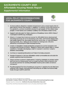 Sacramento Housing Report HNR Local Recommendations
