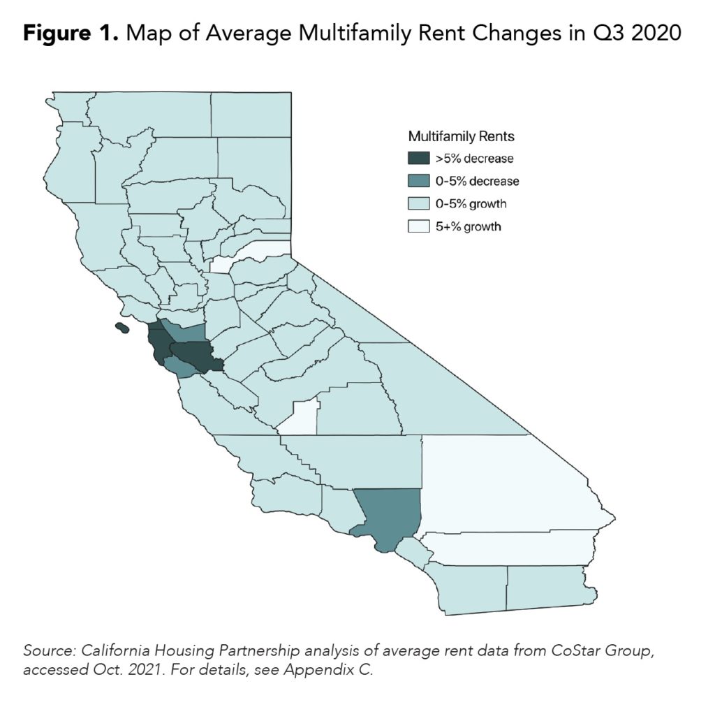 CHPC Policy Brief 2021 COVID Rent Increases CA-map